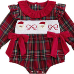 Baby Girl Christmas Outfit Velvet Bow Smocked Bubble Romper Ruffle Onesie Bodysuit Infant Fall Winter Clothes
