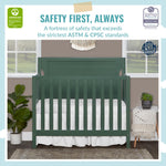 Dream On Me Bellport 4-in-1 Convertible Mini Baby Crib, Compact Design in Safari Green, GreenGuard Gold & JPMA, Non-Toxic, Pinewood, Converts to Mini Daybed & Twin Bed, 1″ Mattress Pad