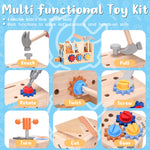 REXBETI Kids Tool Set with Electric Drill, 43Pcs Wooden Toddler Tool Bench with Apron, Educational Montessori Toys for 3 Year Old Boys, Toddler Tool Set, Birthday Gifts for 3 4 5 Year Old Boy Girl