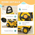 HOMCOM Ride On Excavator Pull Cart, Kids Bulldozer Ride on Truck with Horn, Under Seat Storage, Sit and Scoot Pretend Play Toy Construction Car for Ages 18-48 Months