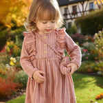 Kucnuzki 3T 4T Girl Clothes Toddler Girl Dress Long Sleeve Round Neck Solid Color Baby Clothes Fall Winter Toddler Outfit Pink Casual Flare Dresses for Kids