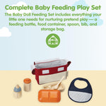 PlanToys® Baby Doll Feeding Set for Kids | Wooden Pretend Play Baby Care Accessories with Bag, Bottles, Bib, Spoon & Food Box | Montessori Toy for Toddlers | Eco-Friendly Doll Accessory Kit