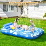 Inflatable Tanning Pool Lounger Float with Sprinkler, 77" x 48" Pool Floats Adult with Pillow, 6 in 1 Suntan Tub Raft Floatie with Drink Holder Sunbathing Water Lounge