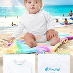 Feyoyi Unisex Baby Rash Guard Shirts SPF Long Sleeve Swim Shirts Sun Protection Rashguard Swimwear for Toddler Boys Girls White,4T