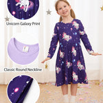 PATPAT Toddler Girl 2-Pack Long Sleeve A-line Dress Set Birthday & Magical Moments, Lavender Unicorn, 18-24M