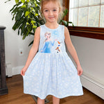 Disney Frozen Toddler Girl Dress Elsa Olaf Character Print Casual Sundress Sleeveless Summer Outfit School Holiday Clothes Blue 2T