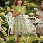 PATPAT Girl's Tulle Dress Tutu Party Birthday Poster Formal Fancy Flower Princess Dresses Green 6-7 Years