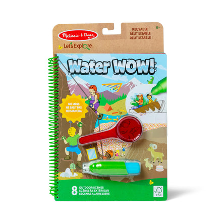 Melissa & Doug Water Wow! book packaging with colorful illustrations and a red scoop tool on a white background.