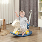 Qaba 4-in-1 Rocking Horse for Toddlers 1-3 Years, Baby Rocking Horse with Detachable Balance Board and Push Handle, Horse-Shaped Ride On Toy with 4 Smooth Wheels, for Baby Girls and Boys, Blue