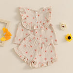 BemeyourBBs Summer Toddler Girl Clothes Baby Girl Ruffle Sleeveless Shirt with Buttons Bow Bloomers Shorts Set Cute Outfits (Floral Khaki, 12-18 Months)