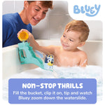 TOMY Toomies Bluey’s Water Slide - Includes Water Slide with Suction Cup, Clip On Bucket and Bluey Figure - Interactive Toddler Bath Toys - Ages 18 Months and Up