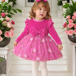 Kucnuzki Baby Girl Clothes 6 9 12 Months Girl Winter Clothes Birthday Tutu Velvet Fairy Dress Long Sleeve Hot Pink Knee Length Holiday Party Dress Baby Outfit