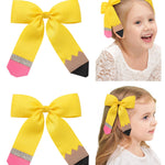 Hair Bows for Girls doboi 2PCS 4.5"Baby Hair Clips Pencil Ribbon Hair Accessories Hair Bow Alligator Clips for Baby Girls Toddlers Kids Teenagers Children Back to School Yellow Bows in Pairs
