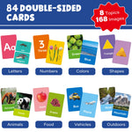 BenBen Flash Cards for Toddlers 1-3, Rip Proof & Waterproof, 84 Double-Sided Educational Flashcards, Alphabet, Number, Animal, Shape, Color, Objects Learning Cards for Kids Age 1 2 3 4