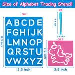 3sscha 22Pcs Alphabet Tracing Stencil Set for Kids Drawing Stencils with Color Highlighter Letters Numbers and Cute Animal Pattern Paint Boards Learn Art Craft Classroom Rewards Birthday Gift