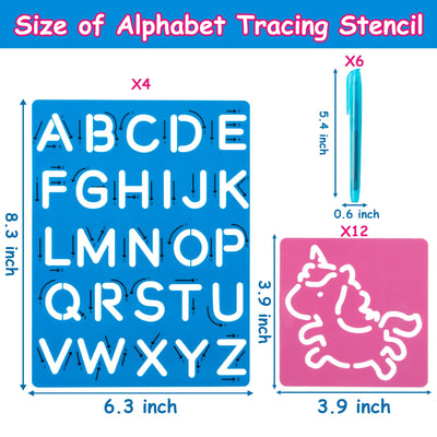 3sscha 22Pcs Alphabet Tracing Stencil Set for Kids Drawing Stencils with Color Highlighter Letters Numbers and Cute Animal Pattern Paint Boards Learn Art Craft Classroom Rewards Birthday Gift