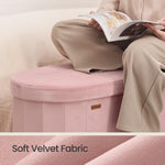 SONGMICS Mazie Collection - Folding Ottoman with Storage, Oval Storage Ottoman Bench, for Living Room, Bedroom, Velvet Fabric, 15 x 30 x 15 Inches, Jelly Pink ULSF267SA01