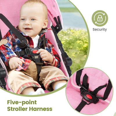 One-Handed Folding Lightweight Stroller, Large Storage Basket, Canopy, Cup Holder, Compact Umbrella Stroller Durable Frame, Travel Stroller for Airplane Ultra Overhead Friendly (Pink)