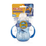 Nuby 3 in 1 Baby Bottle to Training Sippy Cup - 8 Oz Toddler Cups Spill Proof with Soft Spout, Nipple & Removeable Grip Handles - BPA Free & Dishwasher Safe (Blue)