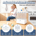 Mammy Bunny 3-in-1 Baby Bottle Sterilizer and Dryer – 6 Smart Modes with Fast Drying, Food Warmer & Storage – Fits 6–8 Bottles, Pacifiers & Pump Parts – BPA-Free