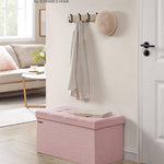 SONGMICS Mazie Collection - 30 Inches Folding Storage Ottoman Bench, Ottoman Foot Rest, End of Bed Bench, Storage Chest, Load 660 lb, for Living Room, Bedroom, Entryway, Jelly Pink ULSF047R11