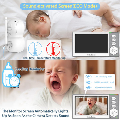 Baby Monitor with Camera and Audio, 4.3'' Video Baby Monitor No WiFi with 1000ft Long Range and 30-Hour Battery, Remote Pan-Tilt-Zoom, Night Vision, ECO Mode, 2-Way Talk