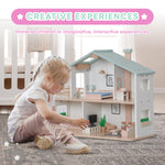 Jewelkeeper 2 Storey Dollhouse Wooden - Kids Pretend Play Dream House - Wooden Dollhouse for Girls - Large Wood Doll Houses Playset Gift for Girl Ages 3 and Up -15.7x19.6 inch