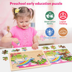 SYNARRY Large Unicorn Princess Fairy Wooden Puzzles for Girls Gift Box(12.2 * 9.4 in), 24 Pcs Puzzles for Kids Ages 4-6, Wood Puzzles for Kids Ages 3-5, Easter Basket Stuffers Gifts for Kids