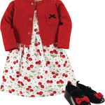 Hudson Baby baby-girls Cotton Dress, Cardigan and Shoe Set