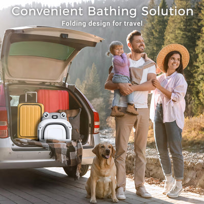 Baby Bathtub, Collapsible Newborn Bathtub for Infant to Toddler 0-24 Months with Soft Cushion and Thermometer,Portable Travel Newborn Tub with No-Slip Feet, Baby Shower Gifts,Grey