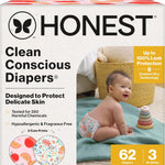 The Honest Company Clean Conscious Diapers for Delicate Skin | Up to 100% Leakproof | Hypoallergenic, Fragrance Free | Gender Neutral | Club Box, Size 1 (8-14 lbs), 78 Count (Prints May Vary)
