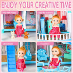 OCTERIC Doll House for Girls ,10 Rooms Blue Doll House with Dolls Figure, Puppies ,Furnitures, Accessories, LED Light, Toddler Playhouse Gift for for 3 4 5 6 7 8 9 10 Year Old Girls Toys