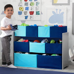 Delta Children Deluxe Multi-Bin Toy Organizer with Storage Bins, Grey/Blue Bins