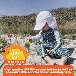 SwimZip Sun Hat with Neck Flap | UPF 50+ Protection for Baby, Toddler, and Kids White