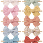 doboi 10PCS Baby Girls Headbands Hair Bows Nylon Cotton Linen Hairbands Handmade Hair Accessories for Newborn Infant Toddlers Little Girl and Kids 3.5Inches
