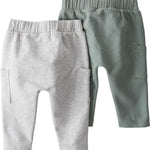 little planet by carter's unisex-baby 2-pack Terry Pants made with Organic Cotton, Spring Moss/Lighter Grey Heather, Newborn