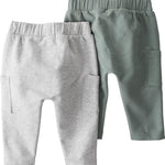 little planet by carter's unisex-baby 2-pack Pants made with Organic Cotton, Spring Moss/Grey, 24 Months