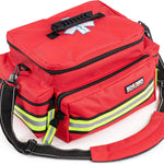 Scherber First Responder Fully-Stocked Professional Essentials EMT/EMS Trauma Kit | HSA/FSA Approved | Reflective Bag w/8 Zippered Pockets & Compartments & 200+ First Aid Supplies - Red