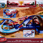 Mattel Disney and Pixar Cars Playset with 2 Toy Cars, Lightning McQueen & Francesco Bernoulli, GRC Jumping Raceway Track Set with Booster