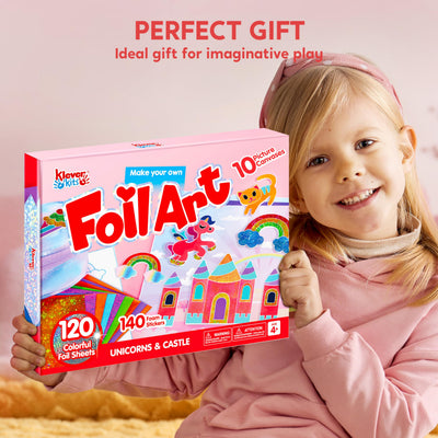 Klever Kits Foil Art Kit for Kids - Arts & Crafts Supplies, Mess Free Coloring, Foil Foam Stickers, Creative Travel Toys, Birthday Gifts for Boys & Girls Ages 4 and Up