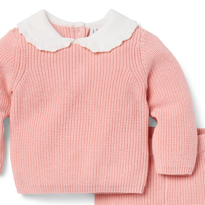 Janie and Jack Baby Crochet Collar Matching Set, PINK, 1824