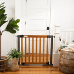 Summer Infant West End Extra Wide Safety Pet and Baby Gate, 36"-60" Wide, 30" Tall, Pressure or Hardware Mounted, Install Wall to Wall in Doorway, Auto Close Walk-Thru Door - Oak Wood and Metal