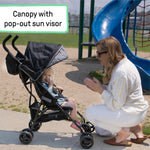 Summer by Ingenuity 3D Mini Convenience Stroller – Lightweight Stroller with Compact Fold, Multi-Position Recline, Canopy with Pop Out Sun Visor and More – Umbrella Stroller for Travel and More, Gray