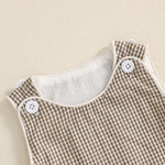 Kuriozud Unisex Newborn Baby Boy Girl Summer Clothes Sleeveless Bubble Romper Jumpsuit Overall Shorts Infant Clothing (Plaid Khaki, 3-6 Months)