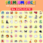 STICKZOO 100 PCS Water Bottle Stickers for Kids Waterproof Cute Stickers for Water Bottles No Duplicates Animal Stickers for Kids Laptop, Water Bottle, Party Favor & Classroom Reward