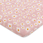 Babyletto Muslin Baby Bassinet Sheets for Girls & Boys - GOTS Certified Breathable Organic Cotton Cover - 360° Fitted, Soft, Gentle, and Cozy Rectangle Bedside Bassinet Sheets - Daisy
