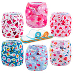Wegreeco Cloth Diapers 6 Pack with Inserts & Wet Bag, Washable Reusable Diapers for Babies, One Size Adjustable (Colorful Summer)