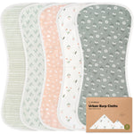 Organic Burp Cloths Baby Boy & Girl - 5-Pack Super Absorbent Cotton Burping Cloths for Babies, Soft & Plush Newborn Spit Up Rags, Infant Towels for Milk Spit Up, Unisex, Large 21" x 10" (Fleur)