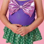RuffleButts Girls UPF50+ Sun Protection Princess Sleeveless One Piece Swimsuit - Shiny Mermaid Princess, 3-6m