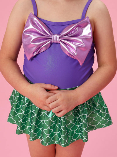 RuffleButts Girls UPF50+ Sun Protection Princess Sleeveless One Piece Swimsuit - Shiny Mermaid Princess, 3-6m
